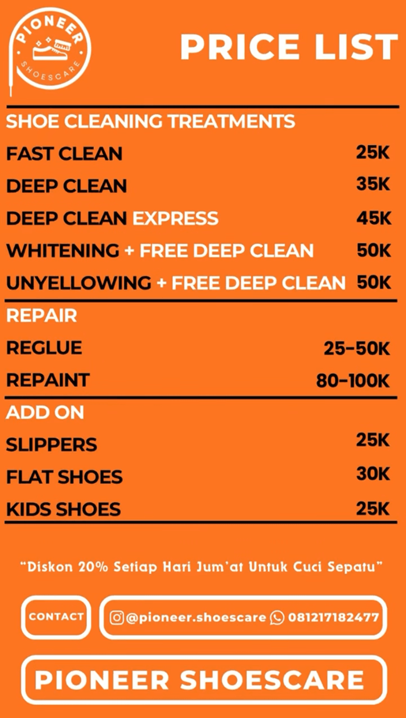 Pricelist Pioneer Shoe Care
